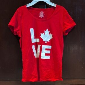 Red Love T-Shirt with Maple Leaf